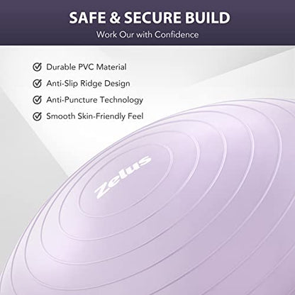 ZELUS 23in. Balance Ball with 55cm Yoga Ball, Resist Bands & Foot Pump - color: Lilac