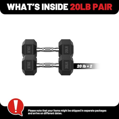 PAPABABE HEX Dumbbell Set 2.5-125lb, Rubber Encased Home Gym Dumbbells, Exercise & Fitness Weights Dumbbells for Women & Men, Hand Weight for Strength Training - size: 20 lb, Pair, style: Chrome Handle