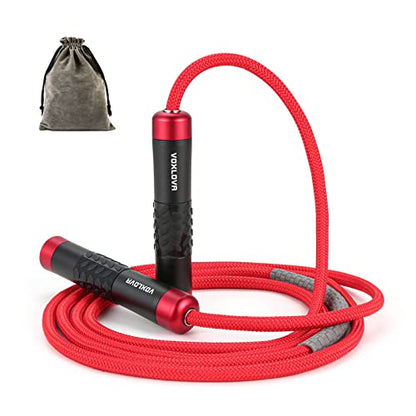 Weighted Jump Rope for Men Women - 1LB Heavy Jump Rope Weighted Skipping Rope for Adult Fitness Workouts Boxing Crossfit Cardio Weight-loss MMA, Non-Slip Aluminum Handles, Adjustable Length 9MM Solid PVC/Cotton Ropes - color: Red