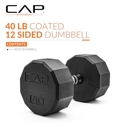 CAP Rubber Coated Dumbbell Weights, Free Weights for Home Gym Strength Training, Anti-Roll Hex Dumbbells with Black, Chrome & Comfort Grip Handles, Singles - size: 40 lb, style: 12-Sided - Chrome Handle