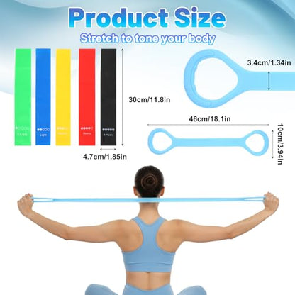 6 Pcs Figure 8 Resistance Band, Arm Resistance Bands with Handles, Loop Stretch Exercise Band Set for Physical Therapy, Yoga, Pilates, Women ＆ Men