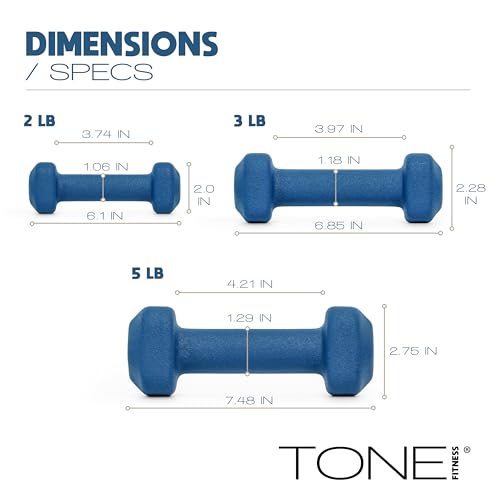 Tone Fitness Neoprene Dumbbell Set with Storage Rack – Non-Slip, Anti-Roll Hand Weights for Home Gym Workouts | 20 lb, 32 lb, 50 lb, 60 lb & 100 lb Options