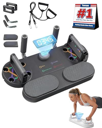 3-in-1 Multifunctional Push-Up Board for Home Gym, Portable Strength Training Equipment with Resistance Bands, Timer Counter, Foldable Pushup, Elbow Pads & Handles, Chest Arm Core Shoulder Workout - color: Black