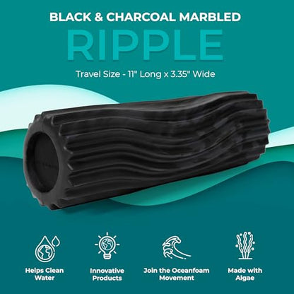 Ripple Travel Foam Roller (11" x 3.35") Firm Mini Foam Roller for Physical Therapy, Deep Tissue Massage, Back Pain - High Density, Wave Textured - Yoga, Exercise (Black & Charcoal Marbled) - color: Black & Charcoal Marbled