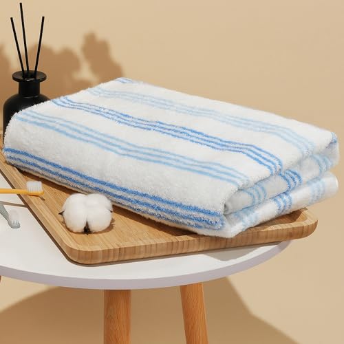 Vie Triomphe Classic Striped Cotton Bath Towel, 27.5x55 Inch Zero Twist Quick Dry Bathroom Towel, Lightweight Absorbent Blue Stripe Pattern, Hotel Quality Decorative Towel for Gym Beach Travel - color: Hot Pink Striped