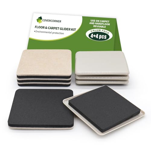 Furniture Sliders for Carpet and Hardwood, 8 PCS 5", Beige - size: Square 8 PCS 5'' Beige