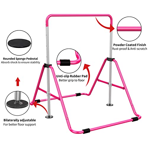 Expandable Gymnastics Bars, Adjustable Height Gymnastic Horizontal Bars, Children Folding Training Bar for Kids - color: Pink