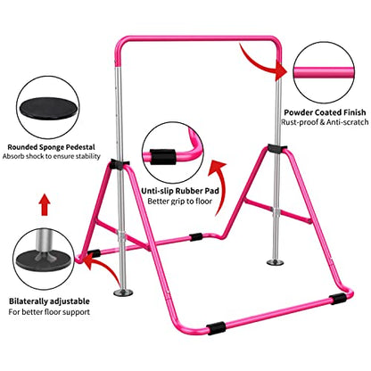 Expandable Gymnastics Bars, Adjustable Height Gymnastic Horizontal Bars, Children Folding Training Bar for Kids - color: Pink