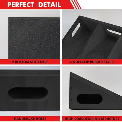 Heavy-Duty Wooden Slant Boards for Exercise & Calf Stretch – 19.7" Wide Incline Board for Squats, Non-Slip Surface, Fixed 25° Angle for Strength & Flexibility Training, 1200 lbs Capacity - color: Slant Board-BLACK