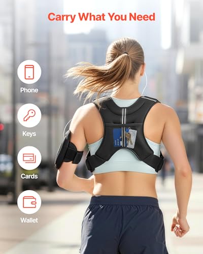 VEVOR Weighted Vest, 6lbs/8lbs/10lbs/25lbs Body Weight Vest for Men Women, with Reflective Stripe, Adjustable Buckle, Workout Equipment for Strength Training, Running, Jogging, Fitness, Muscle Building, Weight Loss