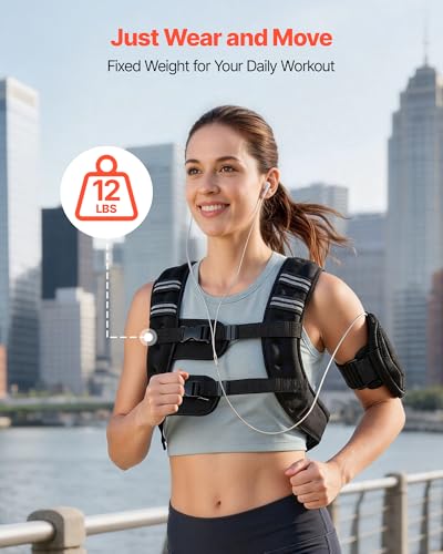 VEVOR Weighted Vest, 12/16/20/30 lbs Weight Vest with Reflective Stripe, Adjustable Buckle Body Weight Vest, Workout Equipment for Strength Training, Running, Jogging, Fitness, and Weight Loss - style: 12 lbs