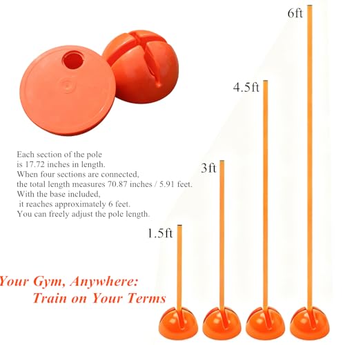 6PCS 6FT Adjustable Soccer Agility Training Poles, Soccer Agility Training Equipment with 20 ft Speed Ladder, 12 Disc Cones and Weighted Jump Ropes, Speed & Agility Turf Training Poles Drills