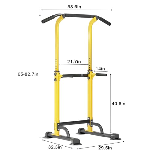 SogesPower Power Tower Dip Station Pull Up Bar for Home Gym Adjustable Height Strength Training Workout Equipment,Pull Up Bar Station - color: Yellow