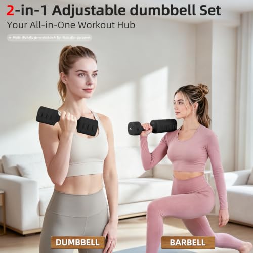 Abahub 2 in 1 Kettlebell & Dumbbell Set, Adjustable Dumbbell for Home Gym - color: Black