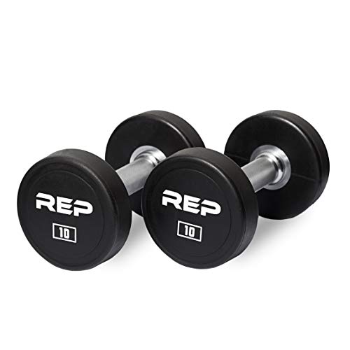 REP Fitness Urethane Coated Round Dumbbells, 5 to 100 lbs, Singles or Pairs, With or Without Rack, Steel Core, Rubber Encased, Chrome Handles, Professional Weights for Home Gym Strength Training - style: 10 lb Pair