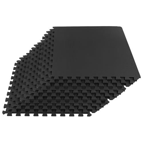 Stalwart EVA Foam Mat Tiles 12-Pack - 48 SQ FT of Interlocking Padding for Garage, Playroom, or Gym Flooring - Exercise Mat or Baby Playmat (Black)