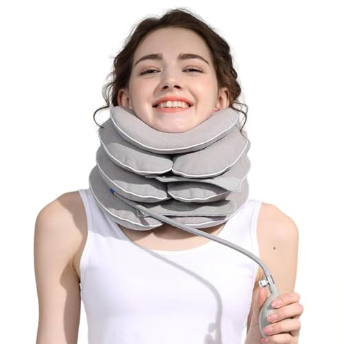 Neck Stretcher with Neck Brace,Cervical Traction Neck Device,Neck Relief Tool,Adjustable Inflatable Cervical Brace,Home Use Neck Decompression New Technology Breathable Fabric Washable&Colorfast(Gray) - color: Gray