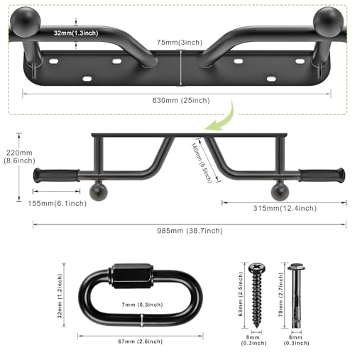 SELEWARE Heavy Duty Welded Pull Up Bar Wall/Joist/Ceiling Mount Chin Up Bar - color: C2: Black Wall Mount Pull Up Bar