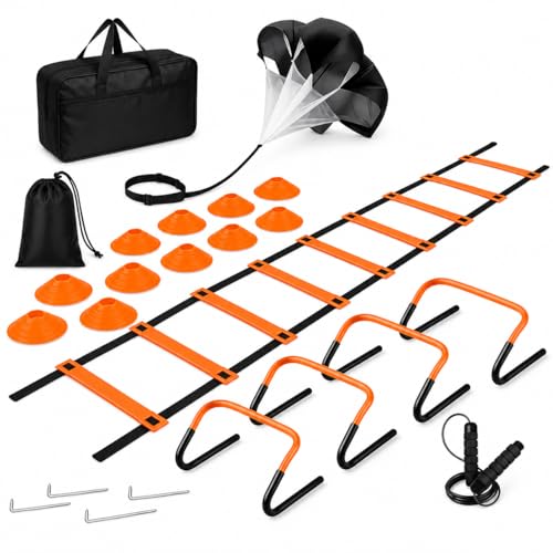 predolo Multicolor Agility Ladder Set, Speed Agility Kit for Football Training, 12 Piece Speed Training Equipment for Kids, Full Training Set - style: Training Set 01 - tangerine &