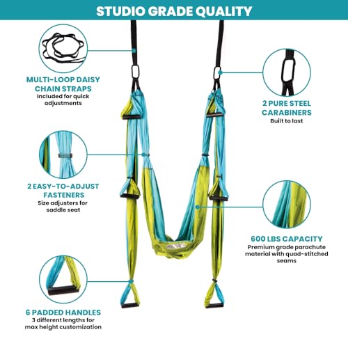 Yoga Trapeze Swing Set for Back Pain Relief & Inversion Therapy - color: Aqua