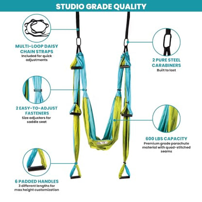 Yoga Trapeze Swing Set for Back Pain Relief & Inversion Therapy - color: Aqua