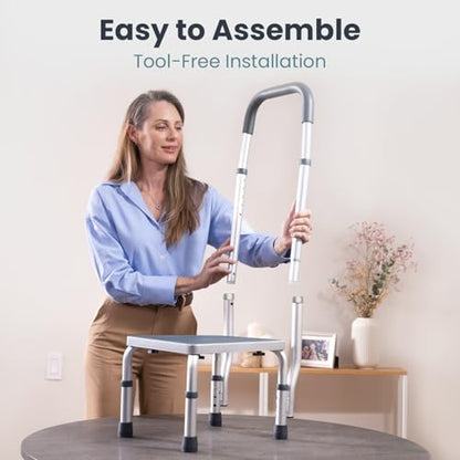 Pelegon Adjustable Step Stool with Handle for Elderly (300LB Capacity) – Bedside Safety Step for High Beds, Height Adjustable Platform & Handle, Non-Slip Stable Frame, Easy Assembly