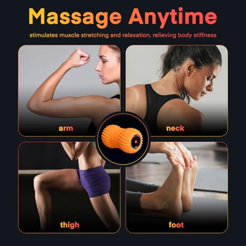 2 in 1 Vibrating Peanut Massage Ball with 6 Massaging Modes and Bluetooth Speaker, Rechargeable Vibrating Massage Yoga Roller Ball for Muscle Recovery, Orange