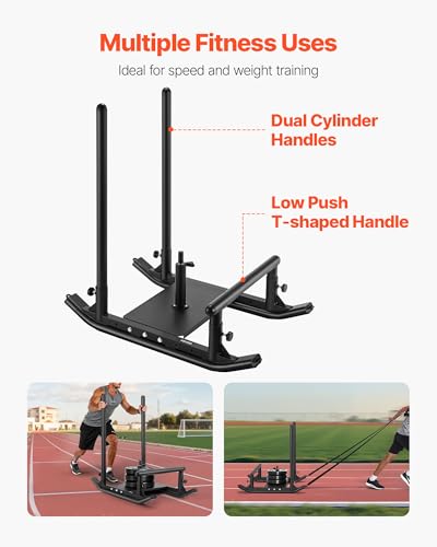 VEVOR Football Sleds and Chutes, Weight Sled, Football Training Pull Push Running Sled, Fitness Workout Sled Push Gym Equipment, Adjustable Height Handle, Compatible 1/2 in Weight Plates