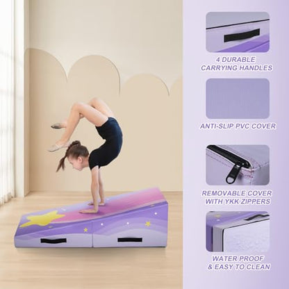 Kangaroo Hoppers Gymnastics Cheese Wedge Mat for Kids Ages 1-12, 3 Sizes Folding Incline Tumbling Mat with High-Density EPE Foam and Removable PVC Leather Cover, Portable Home Gym Training Equipment for Toddlers, Beginners and Young Gymnasts