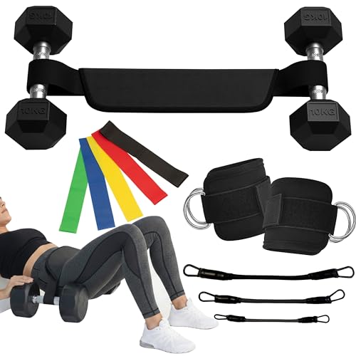 Hip Thrust Belt & Ankle Resistance Bands Set for Women – Glute Workout Kit with Padded Belt, Adjustable Ankle Straps & 5 Loop Bands – Booty Training Equipment for Home or Gym
