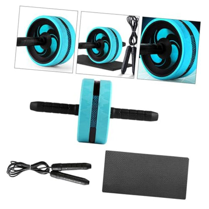 Ab Roller Wheel Exercise Kit with Knee Pad and Jump Rope, Blue Fitness Roller Wheel for Abdominal Exercise and Core Strength Training at Home