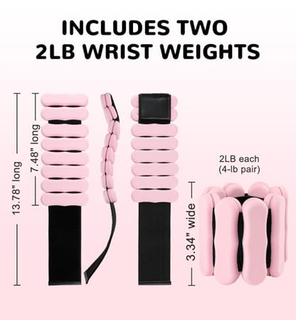 Ankle Weights Wrist Weight for Women Men, Set of 2, 1 lb/2 lb Each - color: Pink, size: 2lb each weight (4lbs Pair)