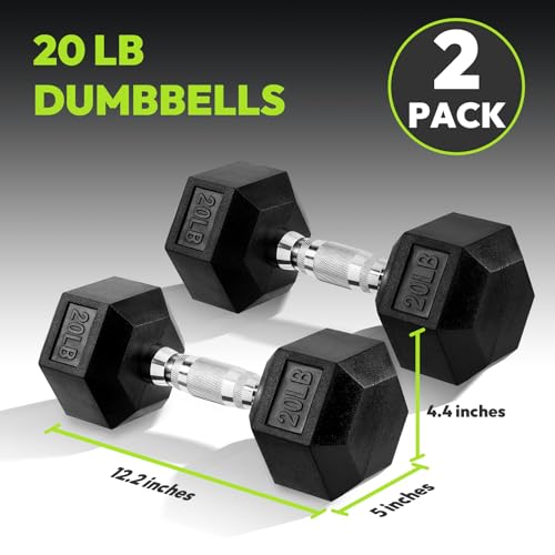 HANDBODE Hex Dumbbell Set, 2.5-65 lb Rubber Encased Exercise & Fitness Dumbbells, Weights Dumbbells Set of 2, Hand Weight for Strength Training - size: 20 lb, Pair, style: Chrome Handle