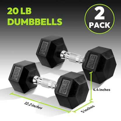 HANDBODE Hex Dumbbell Set, 2.5-65 lb Rubber Encased Exercise & Fitness Dumbbells, Weights Dumbbells Set of 2, Hand Weight for Strength Training - size: 20 lb, Pair, style: Chrome Handle