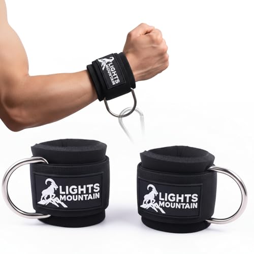 Lights Mountain Wrist Cuffs with Sliding D-Ring – Adjustable Neoprene Padded Straps for Cable Machine Workouts & Wrist Support Strength Training Equipment