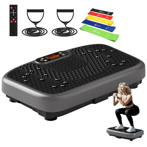 SoftGym Waver Vibration Plate Exercise Machine for Lymphatic Drainage Weight Loss,120 Speed Levels Vibrating Platform with Resistance Bands,Full-Body Workout Equipment for Muscle Activation - style: Slim- Gray