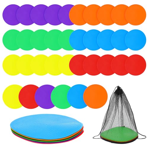 Lemecima 30 Pcs Spot Markers Floor Spots with Bag Non Slip Vinyl Poly Dots for Gym Floor Basketball Football Soccer Sports Speed Agility Training Gym Dance Classroom
