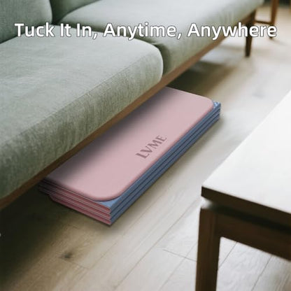 LVME Foldable Yoga Mat, 71"x24"x1/3" Thick(8mm), Non Slip Exercise Mat - color: Dusty Pink + Silver Blue