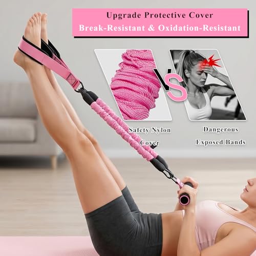 Upgraded Multifunction Pedal Resistance Band with Handle, 3 Tube Adjustable Foot Resistance-Bands for Abdomen, Waist, Arm, Core, ABS, Leg Workout, Sit Up Exercise Equipment for Women