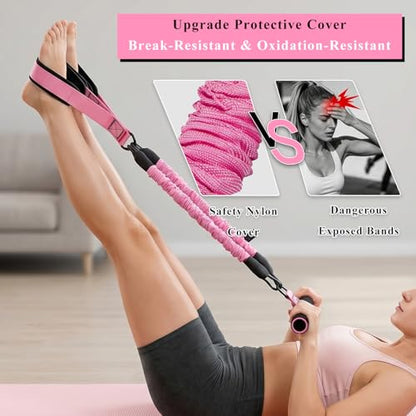Upgraded Multifunction Pedal Resistance Band with Handle, 3 Tube Adjustable Foot Resistance-Bands for Abdomen, Waist, Arm, Core, ABS, Leg Workout, Sit Up Exercise Equipment for Women