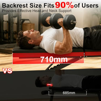 FitinOne Adjustable Folding Weight Bench for Home Gym, 660 lbs Capacity Multi-Functional Workout Bench Sturdy Durable for Full Body - color: Black-Red