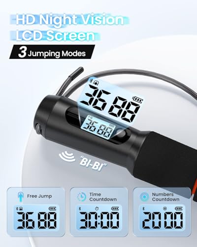 RENPHO Smart Jump Rope with Counter, App Data Tracking, LCD Display - color: Black