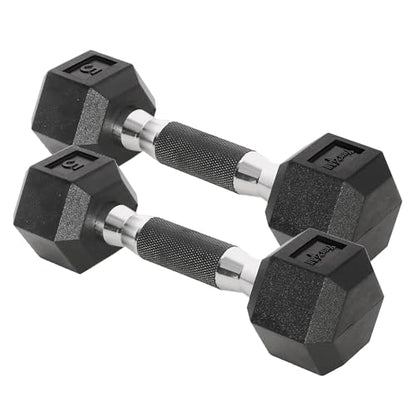 Yes4All Chrome/Rubber Grip Encased Hex Dumbbells – Hand Weights With Anti-Slip 10-30 LBS Pair - color: A. 05lbs - Pair, style: Rubber Grip