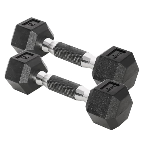 Yes4All Chrome/Rubber Grip Encased Hex Dumbbells – Hand Weights With Anti-Slip 10-30 LBS Pair - color: A. 05lbs - Pair, style: Rubber Grip