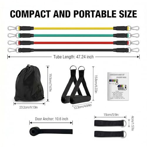 Resistance Bands 9 Pack Set for Home Gym, Adjustable Resistance Bands with Door Anchor Handle Ankle Straps - color: Mix