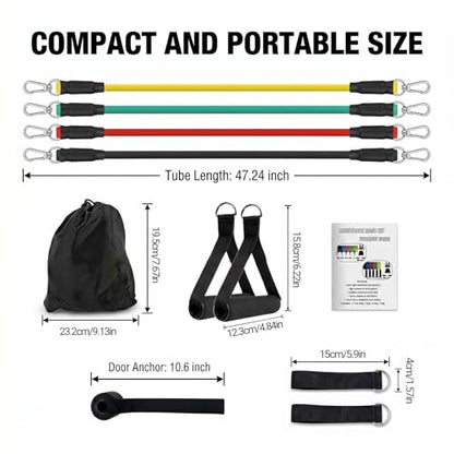 Resistance Bands 9 Pack Set for Home Gym, Adjustable Resistance Bands with Door Anchor Handle Ankle Straps - color: Mix