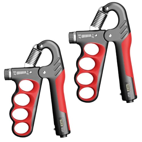 2PCS Adjustable Hand Grip Strengthener (11-220LB) - Automatic Counter Hand Wrist Forearm Exerciser, Grip Strength Trainer for Athletes, Musicians, Injury Recovery & Physical Therapy (Red)
