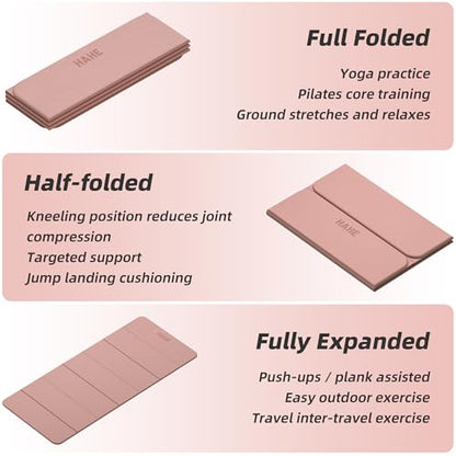 HAHE Foldable Yoga Mat 74"Lx32"Wx1/3"Thick, Folding Exercise Mats - color: Bright Pink