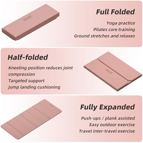 HAHE Foldable Yoga Mat 74"Lx32"Wx1/3"Thick, Folding Exercise Mats - color: Bright Pink