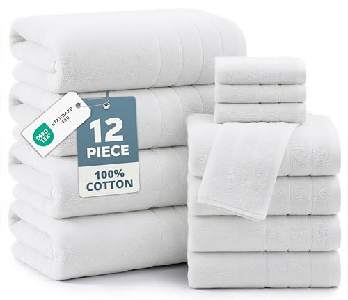 Casa Platino 100% Cotton Turkish Bath Towel Set 12 Pieces - Super Soft, Absorbent & Quick Dry - 4 Bath, 4 Washcloths, 4 Hand Towels for Bathroom - Hotel Quality, Ideal for Spa, Gym & Travel - White - color: 01: White, size: 12 Piece Towel Set